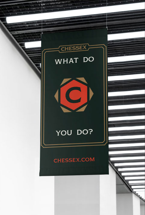 Hanging banner with tagline