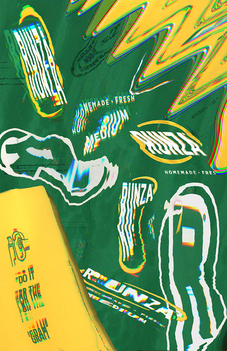 Distorted poster of Runza packaging