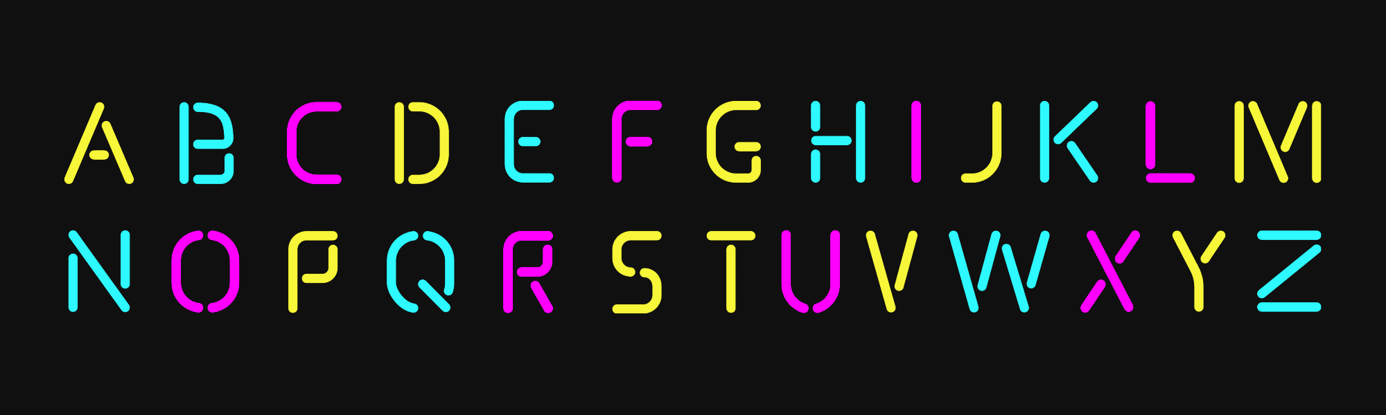 Gif of custom neon typeface blinking in different colors