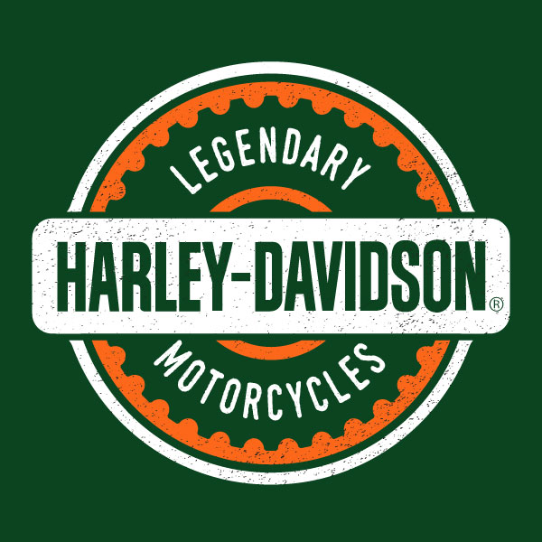 Full Color Gear badge with Harley-Davidson across the center