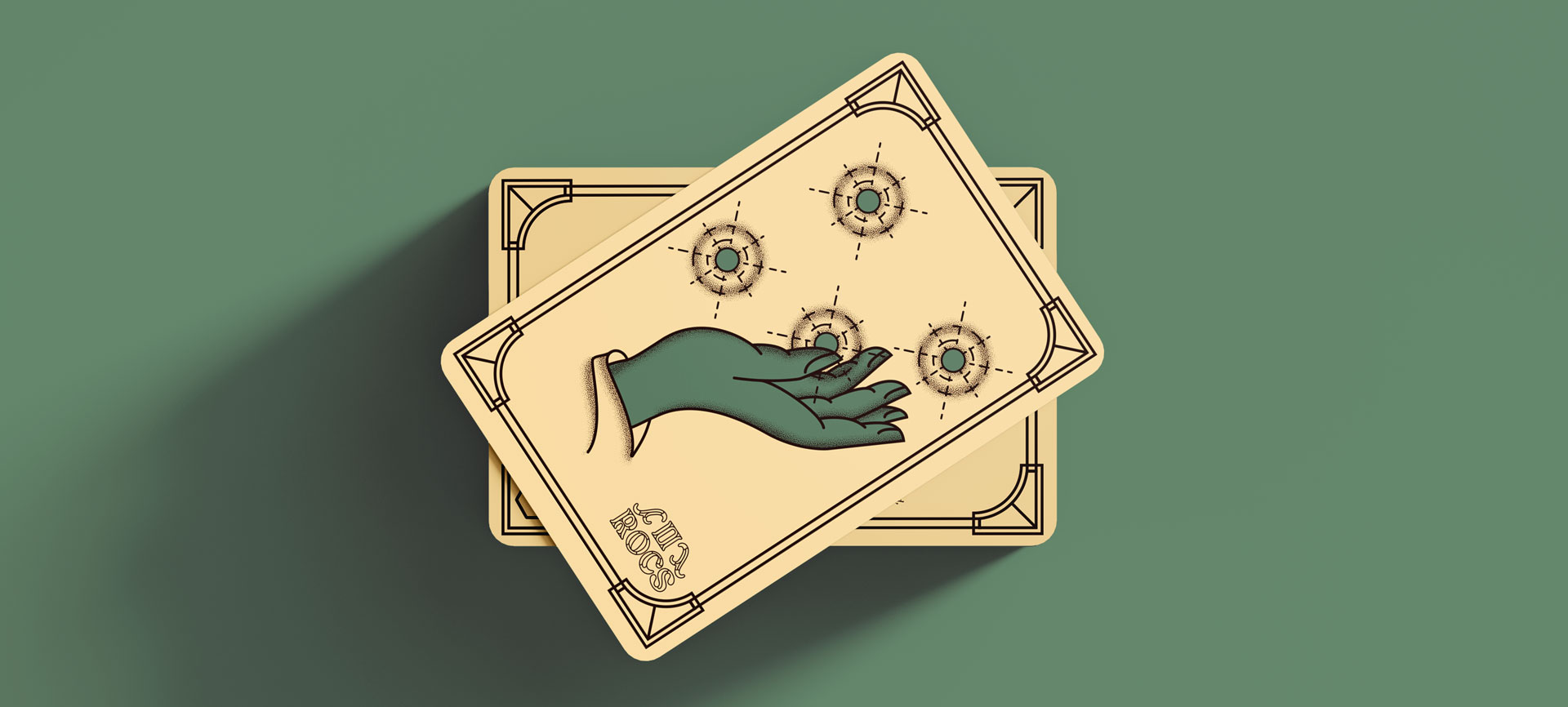 stack of cards with an illustration of a hand casting a spell