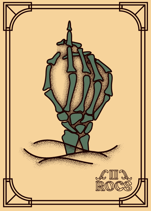 card with skeleton hand appearing