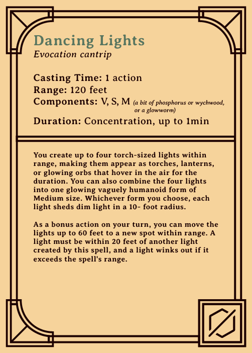 card with information for Dancing Lights