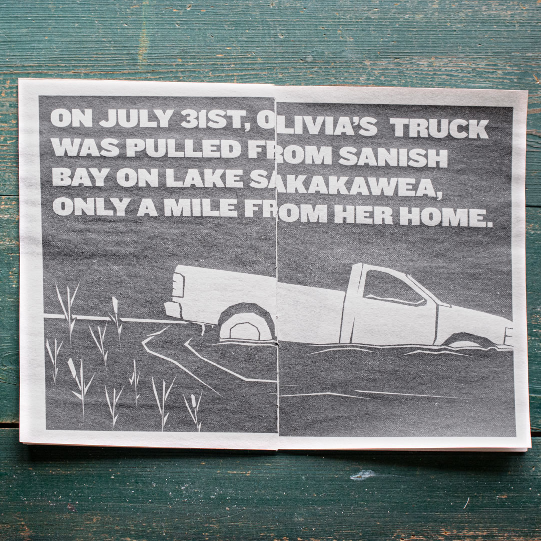 Illustration of truck sinking in lake